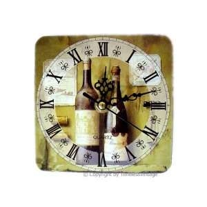    Small Square French Wine Bottles Kitchen Wall Clock