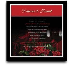   80 Square Wedding Invitations   Red Roses & Red Wine
